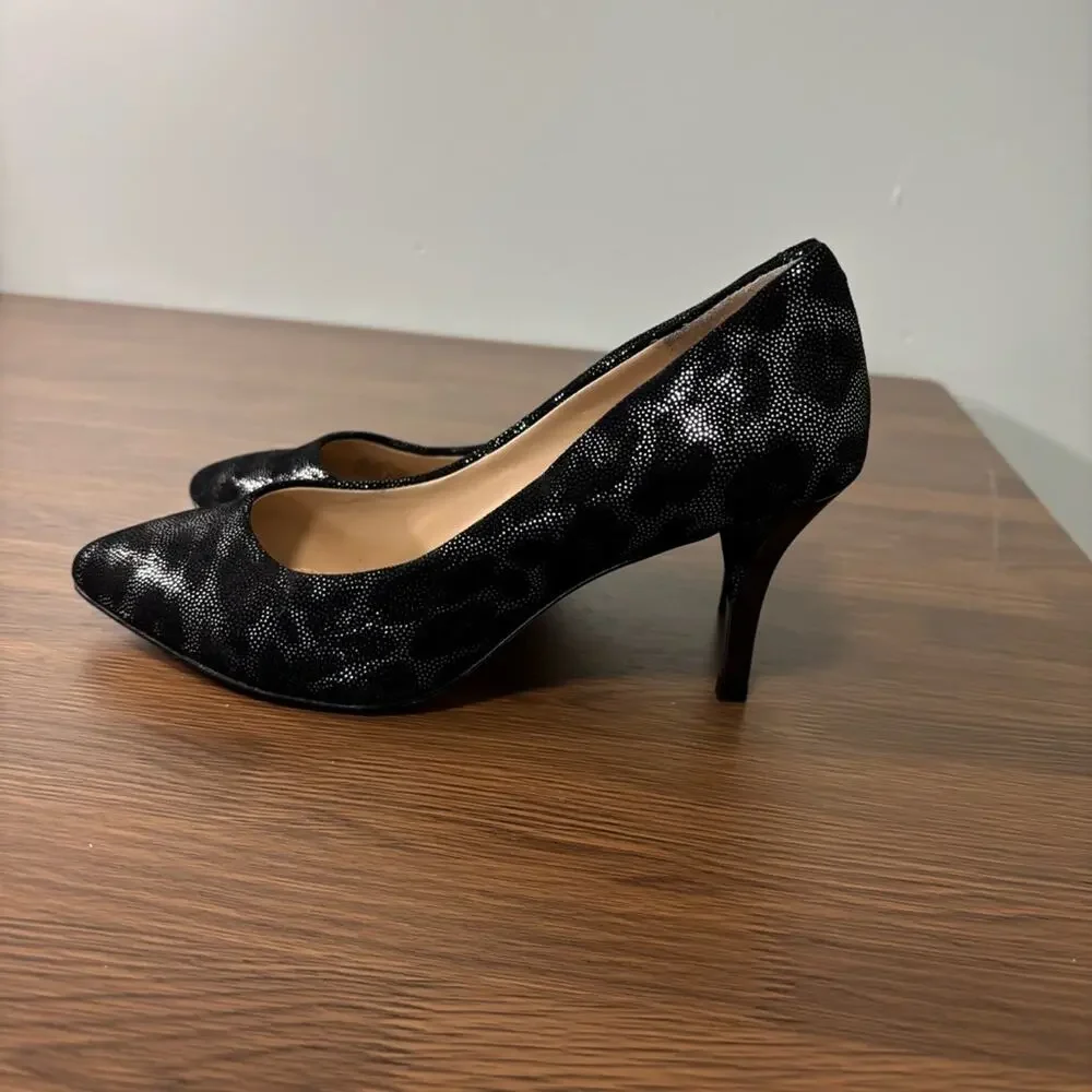 Antonio‎ Melani Black Metallic Leopard Print Pointed Toe Pumps 6M